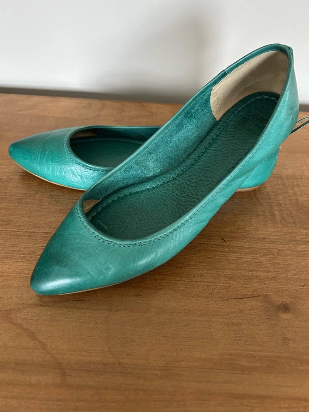 Frye Teal Leather Pointed-Toe Flats